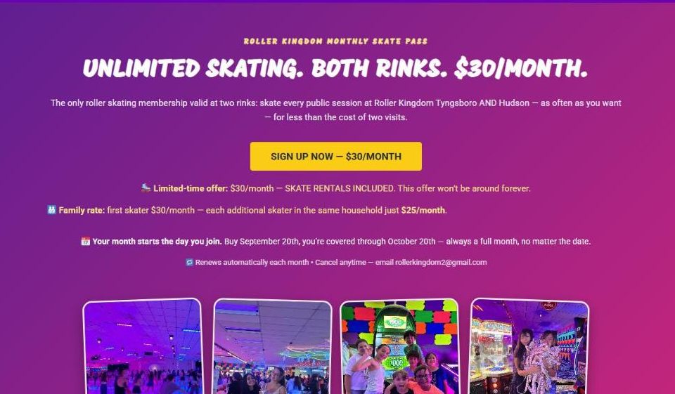 Monthly Skate Pass membership page